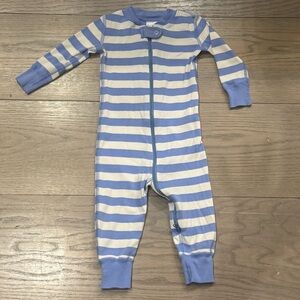 Hanna Andersson Blue and White Striped One-Piece Zipper Pajamas